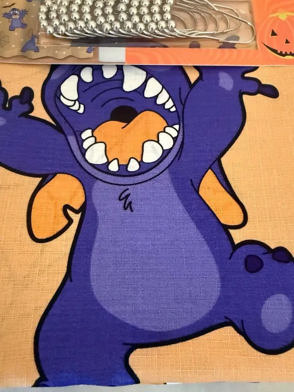 Disney 13PC Stitch Halloween Shower Curtain Set with Metal Roller Hooks